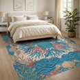 thumbnail image 3 of ODIKA 8'x10' Washable Area Rug Non-Shedding, Easy Care, Coral Center Map Ocean Compass Border Vintage Turtle Nautical Reef Playful for King Size Bedroom Under Bed, Master Suite, 3 of 7