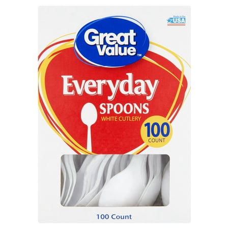 Great Value White Spoons, 100 Count