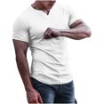 thumbnail image 4 of Mens Shirts Summer Men Casual Solid Round V-neck Slim Short-sleeved T-shirt Bottoming Shirt Tops, 4 of 7