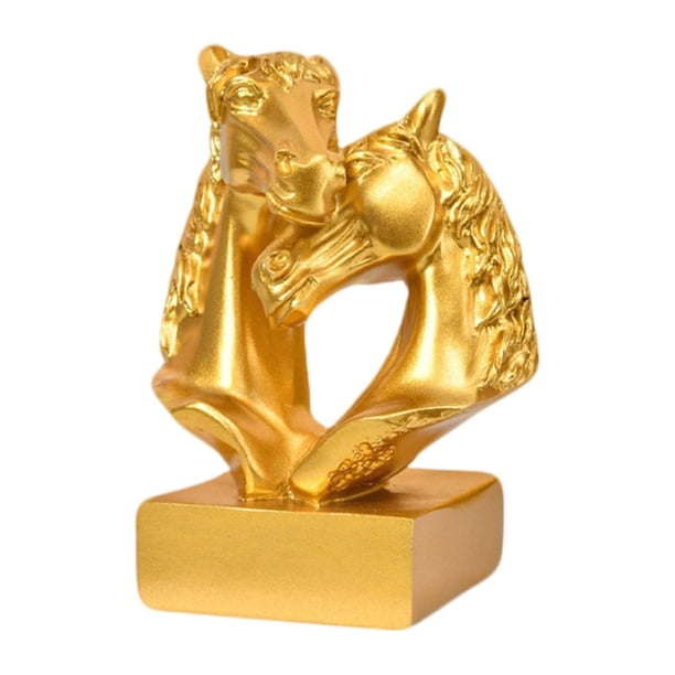 Figura de cabeza de caballo doble, estatua de caballo, artesanía de resina coleccionable, adorno de escritorio Oro