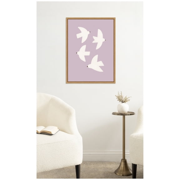 Kate and Laurel Framed Canvas Wall Art Print Minimalist Birds Poster 3 Purple by Laura Moss, 18 x 24 Sylvie Natural Frame, Modern Contemporary, Animal Art for Wall Decor