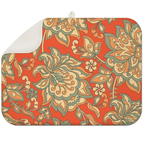 Exotic Paisley Artwork Coffee Mat with Abstract and Geometric Pattern – Reversible and Durable Spill Mat, Fast Drying Dish Drying Pad for Kitchen
