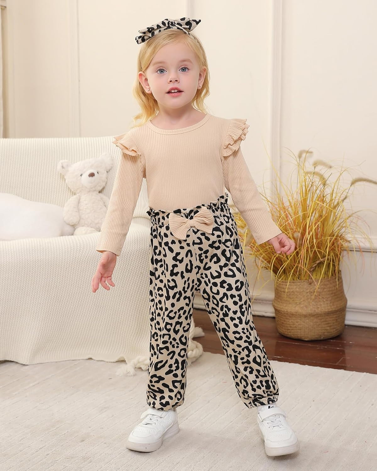 SANMIO Toddler Girl Clothes Outfits Cute Ruffle Sleeve Shirt Floral Pant+Headband 3Pcs Baby Girl Clothing Set 1-6T