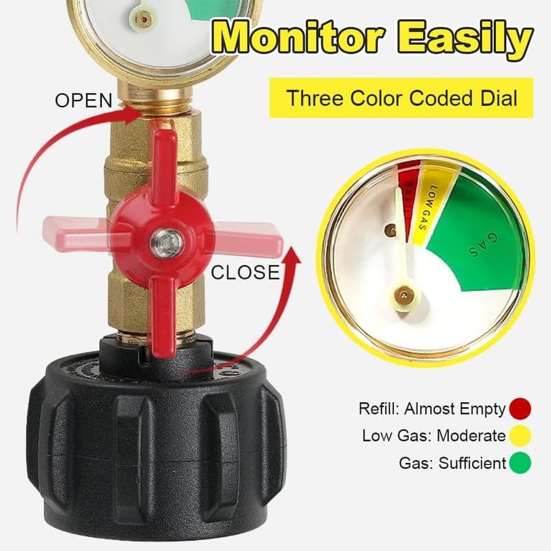 2025 New Propane Refill Elbow Adapter with Tank Gauge, Propane Refill Adapter for 1 lb Tanks, QCC1 Propane Tank Refill Adapter with Valve and Gauge, Elbow Gas Refill Adapter for Outdoor (2 PCS)
