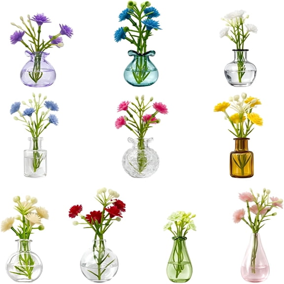 BPPEG Mini Vase Magnets for Fridge,10Pack Cute Tiny Magnetic Glass Vases Refrigerator Accessories,Real Flowers Pot Magnet,Funny Aesthetic Plant Pot Locker Office Kitchen Decoration