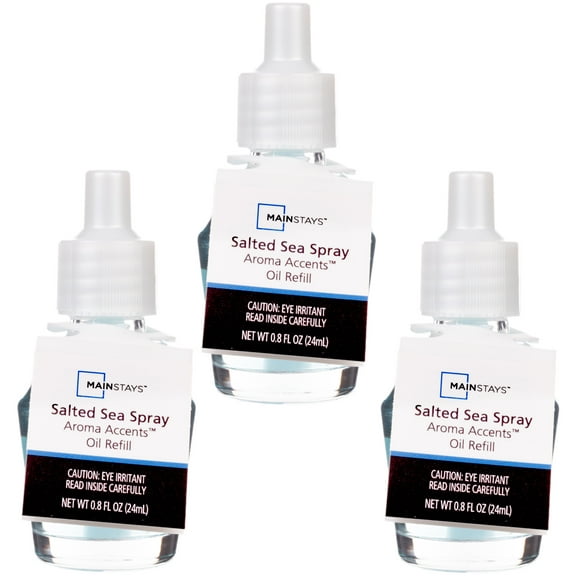 Mainstays Aroma Accents Oil Refill 24 mL, Salted Sea Spray, 3 Pack