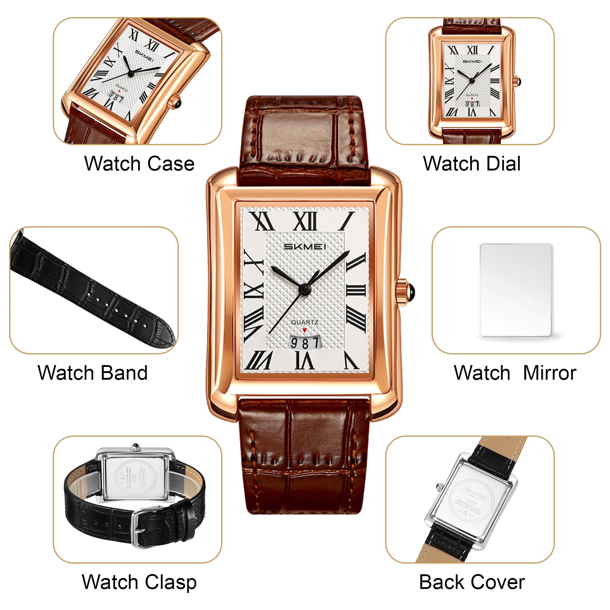 SKMEI Retro Classic Square Watches for Men Quartz Analog Waterproof Watch Leather Business Casual Mens Wrist Watch