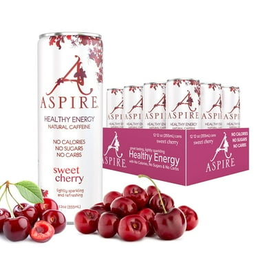 Aspire Healthy Energy Sweet Cherry Drink with Natural Caffeine - No Calories, Sugar and Carbs | Vitamins B, C, & Biotin | No Preservatives, Gluten Free | Suitable for Vegan, Kosher, Keto-Friendly |12-