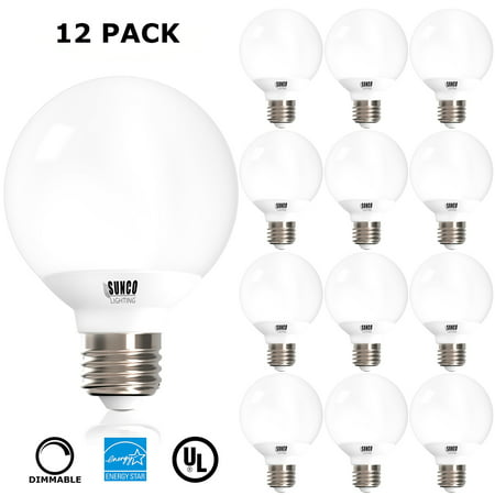 Sunco Lighting 12 Pack G25 Globe LED Light Bulb 6 Watt (40W Equivalent), 3000K Kelvin Warm White 450 Lumens, Dimmable, Omnidirectional Vanity Mirror Light, Energy Efficient - UL & ENERGY STAR