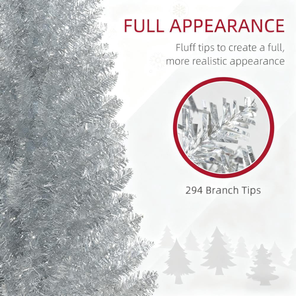 5ft Unlit Silver Pencil Christmas Tree 294 Tips Easy Assembly Plastic Base Small Space Holiday Decor
