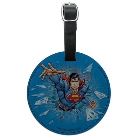 Superman Breaking the Ice Round Leather Luggage Card Suitcase Carry-On ID Tag