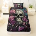 thumbnail image 3 of Castle Fairy Goth Damask Skull Twin Sheets 3pcs,Floral Peony Butterfly Stars Print Bedding,Teal Black,1 Fitted Sheet,1 Flat Sheet and 1 Pillowcase, 3 of 6