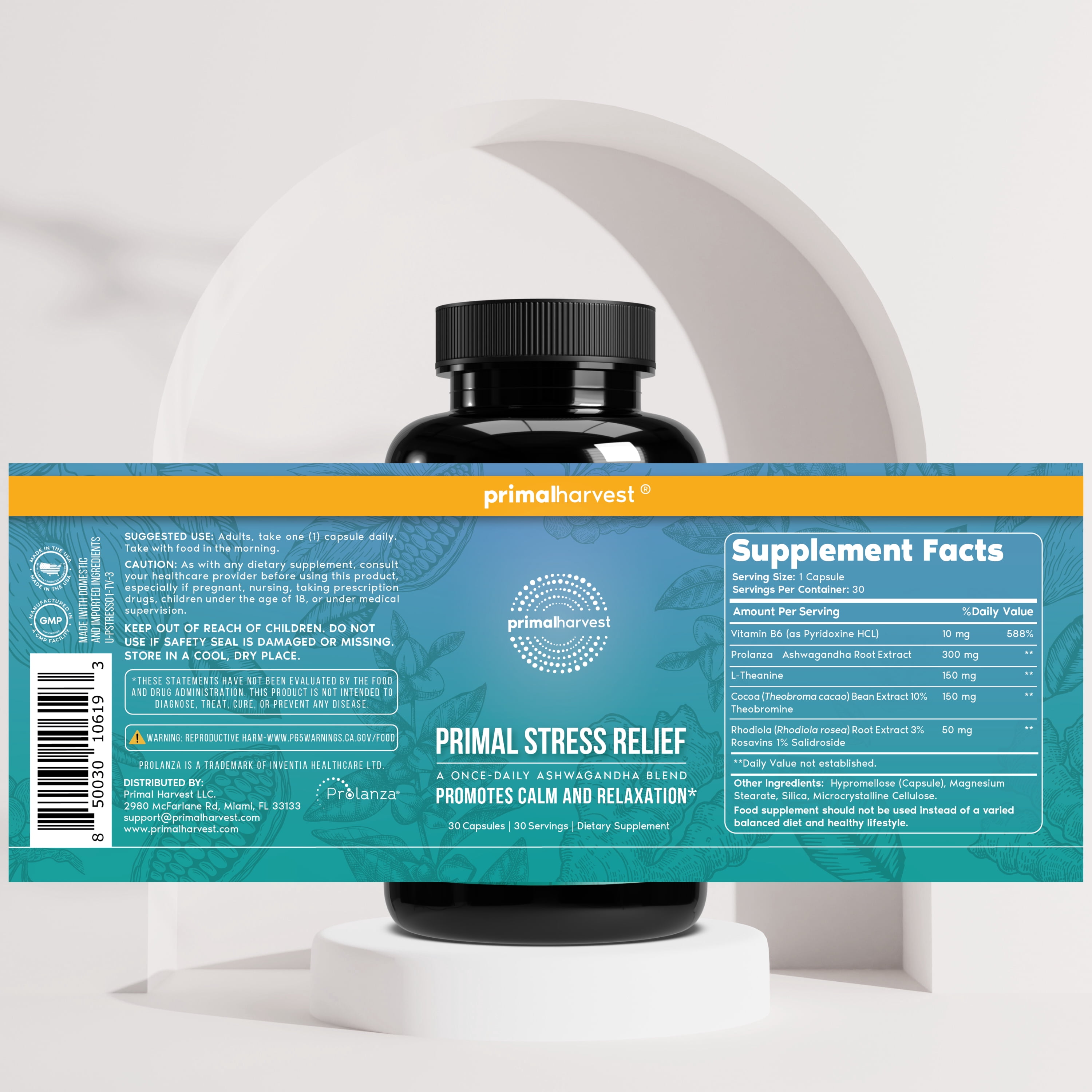 Primal Harvest Primal Stress Relief 2 Pack: Natural Herbal Complex, 60 Capsules