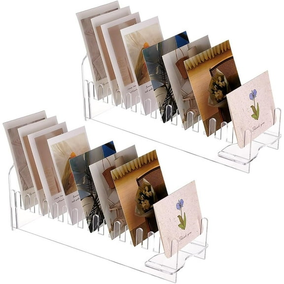 2 Sets 15 Tier Acrylic Display Stand Clear Greeting Card Display Portable Card Display Stand Sticker Display Stand Stand Coaster for Retail Counter Desk Tabletop 12.8x4.45x5.12 Inch