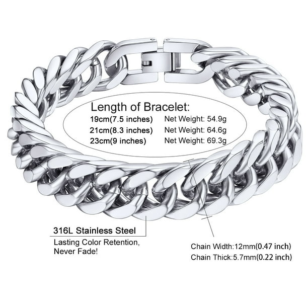 PROSTEEL Pulseras de cadenas cubanas de plata para hombre de 12 mm