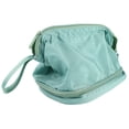 thumbnail image 2 of Bolsa de maquillaje de nailon con diseño de gran apertura, gran capacidad, multifuncional, doble capa, color verde, pequeña, 2 of 14