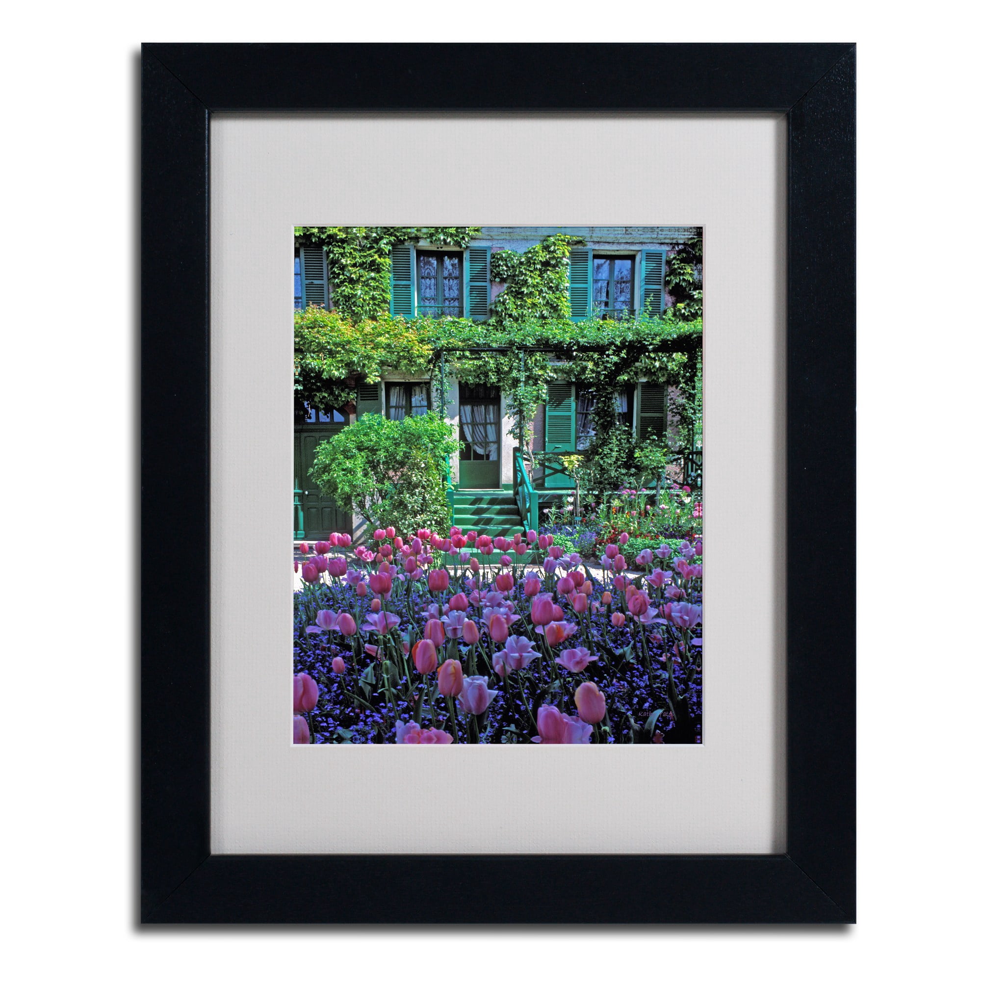 Trademark Fine Art "Monet's House With Tulips" Matted Framed Art by Kathy Yates, Wood Frame