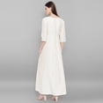 thumbnail image 6 of Janasya Indian Round Neck 3/4 Sleeve Gold Print Off White Poly Silk Kurta For Women, 6 of 7