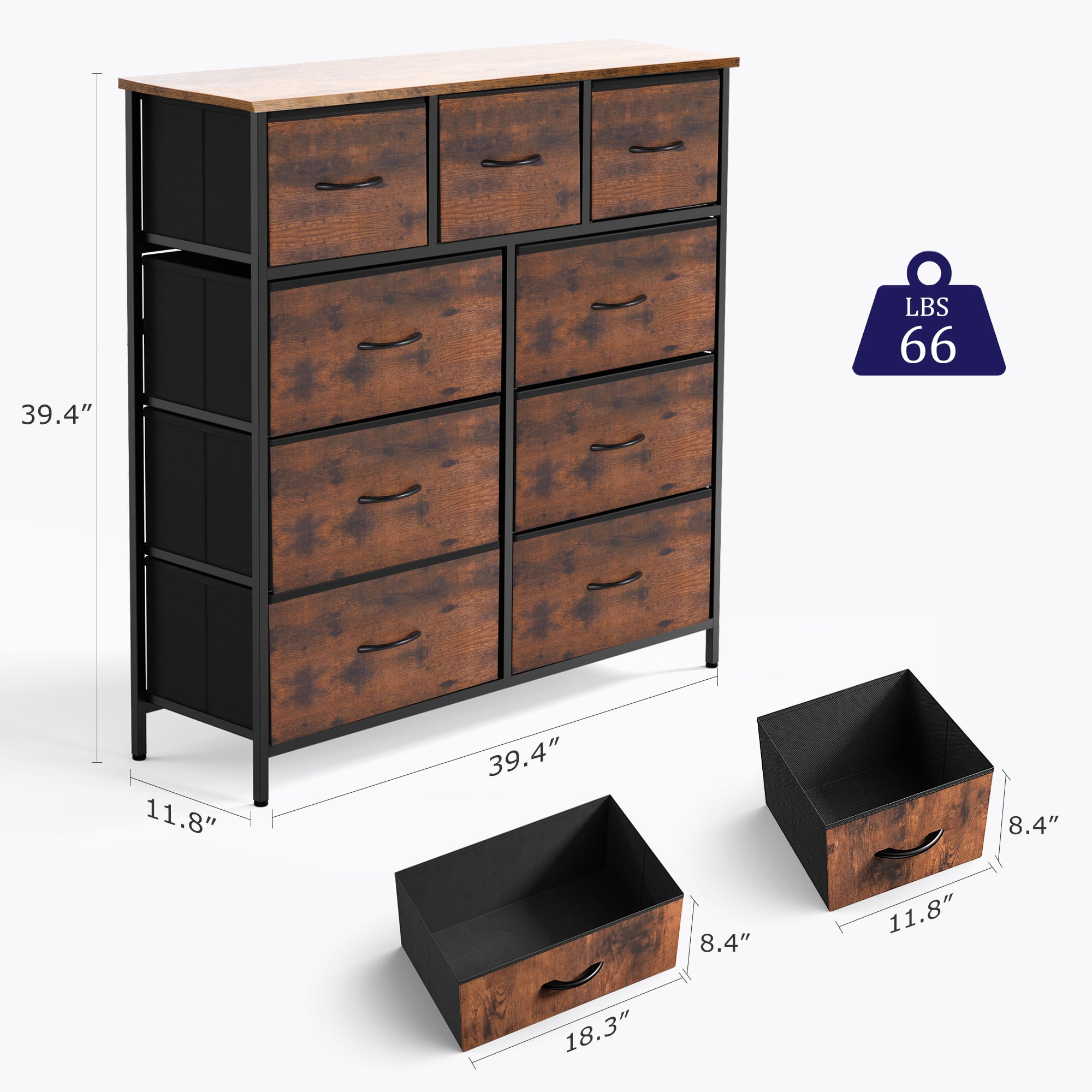 EDX 9 Drawer Dresser, Wide Chest Of Drawers Nightstand Storage Tower Storage Dresser Fabric Dresser (图4)