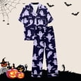thumbnail image 7 of FASHOFT Women's Halloween Pajama Set Funny Ghost Pumpkin Print Silk Button Down Long Sleeve Pjs Lounge Sleepwear Dark Purple L, 7 of 7