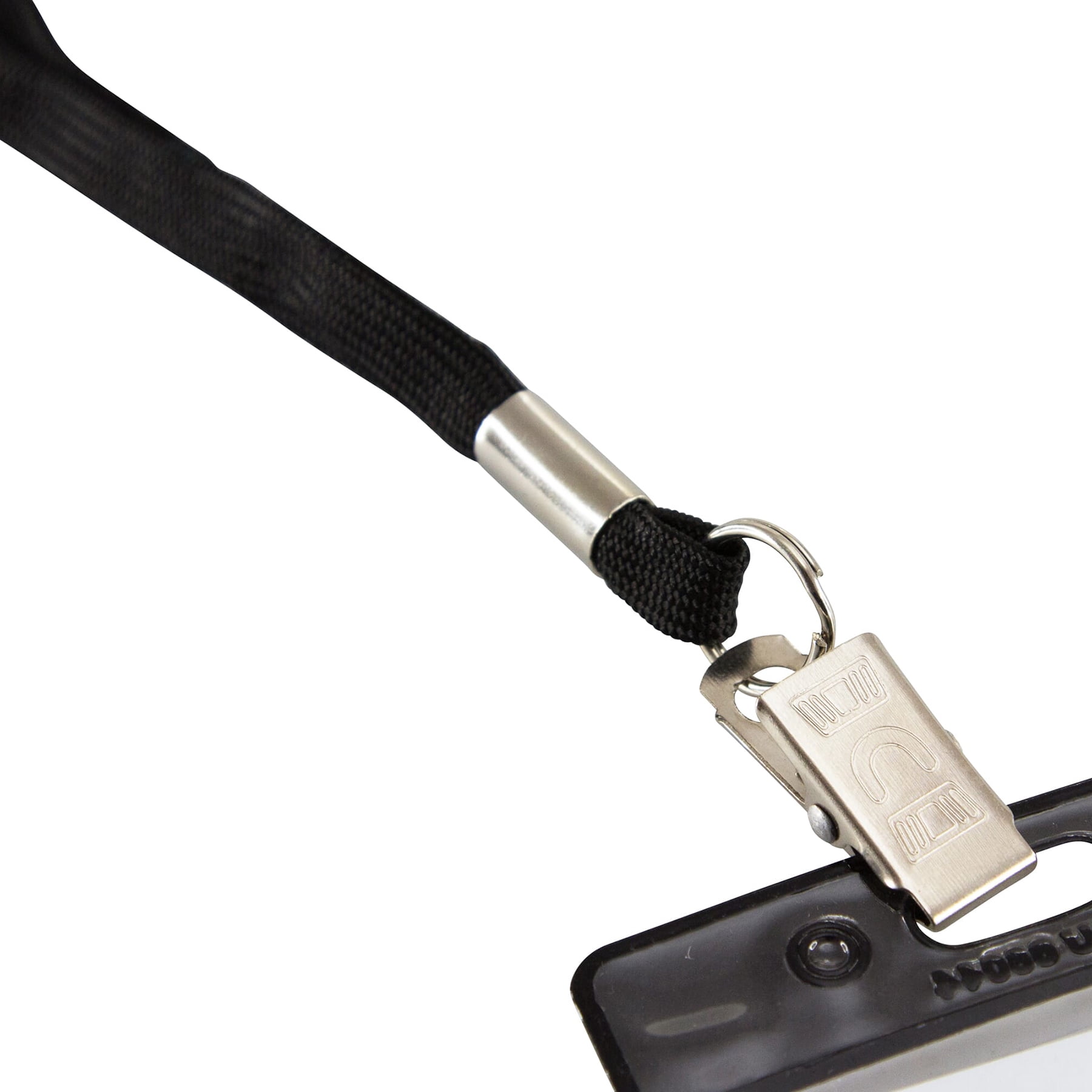 SICURIX Flat Lanyard with Bulldog Clip, Black, Pack of 100