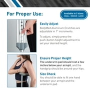 BodyMed Lightweight Aluminum Crutches Pair, Adult, Tall, 5' 10–6' 6 – Height Adjustable Crutches – Includes Padded Underarm Cushions, Hand Grips, Rubber Tips