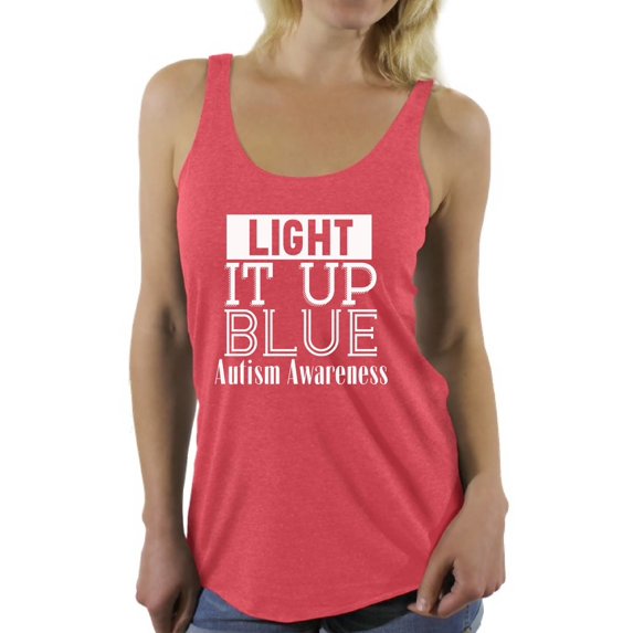 Awkward Styles Women's Light It Up Blue for Autism Awareness Shine A Light White Graphic Racerback Tank Tops