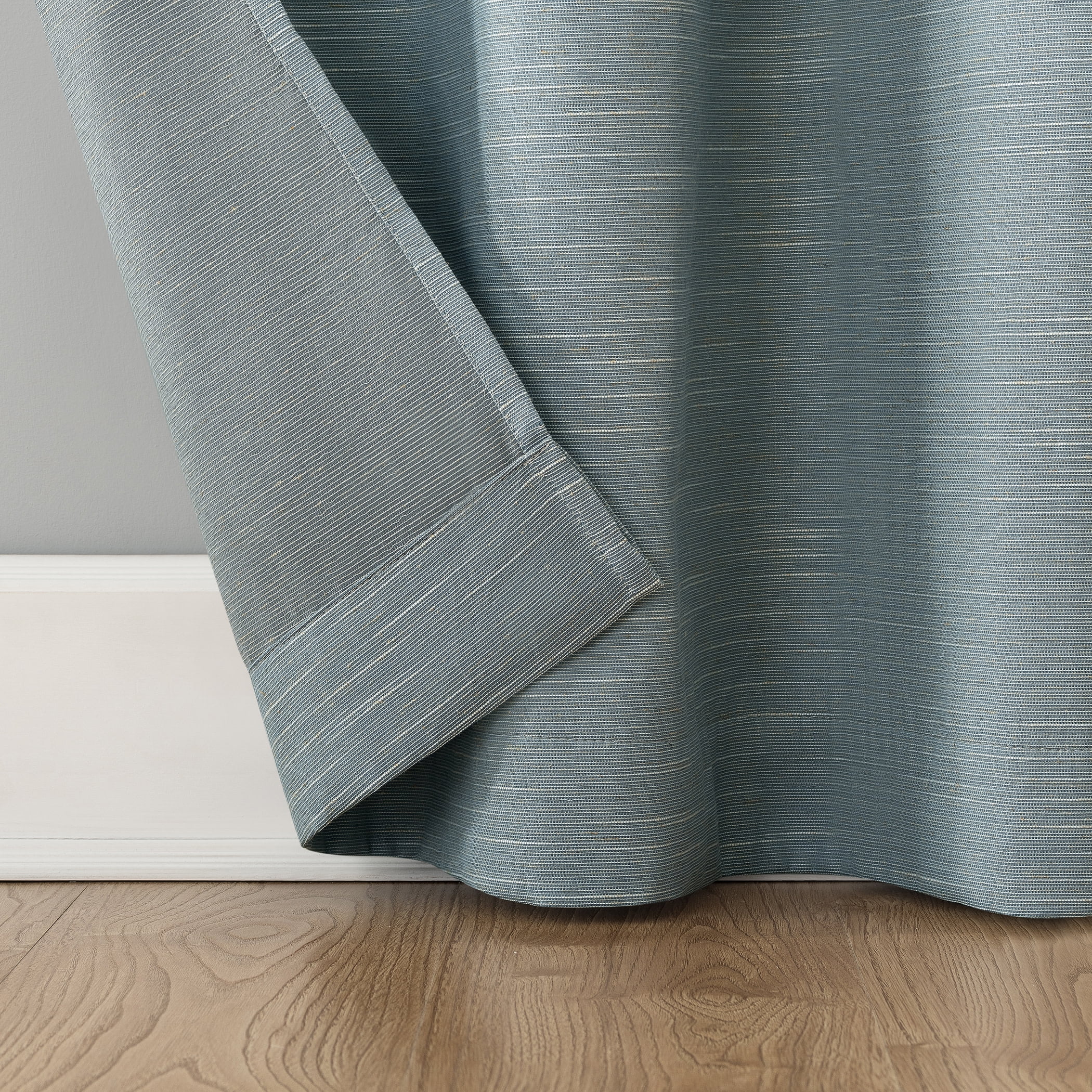 Archaeo Textured Linen Blend Total Blackout Grommet Top Curtain, 50"W X 96"L, Storm Blue