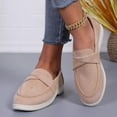 thumbnail image 3 of SCHUHLAND Women's Pleated Strap Faux Suede Loafers, Round Toe Low Heel Slip-On Casual Pumps, Black/Khaki, Summer, 3 of 14
