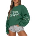 thumbnail image 2 of Women Tops Women's Long Sleeve Sweatshirt Casual Crewneck Loose Fit Pullover Fleece Tops, Christmas Print Design, Comfortable and Warm Apparel,Army Green,L, 2 of 5
