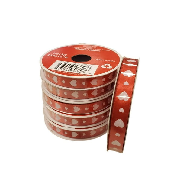 Valentine's Day Thin Red with White Hearts Ribbon 3/8"" x 3yd - Celebrate It