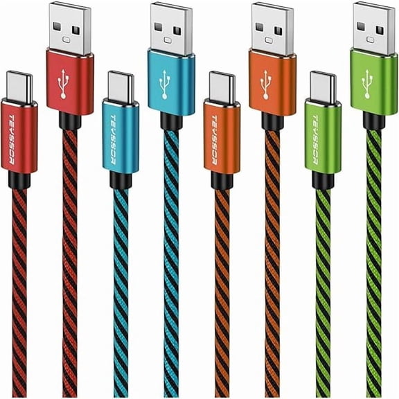 USB C Cable 6FT 4-Pack Nylon Braided USB A to Type C Charger Fast Charging Cord Compatible with Samsung Galaxy S24 S23 S22, Note 20 10 9 8, Moto G7 G8 Type C Cable