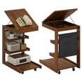 thumbnail image 1 of Costway 2 Pcs Table d'Appoint en Forme de C avec Roues, Plateau Réglable, Butée de Bord, Pochette de Rangement, Brun, 1 of 9
