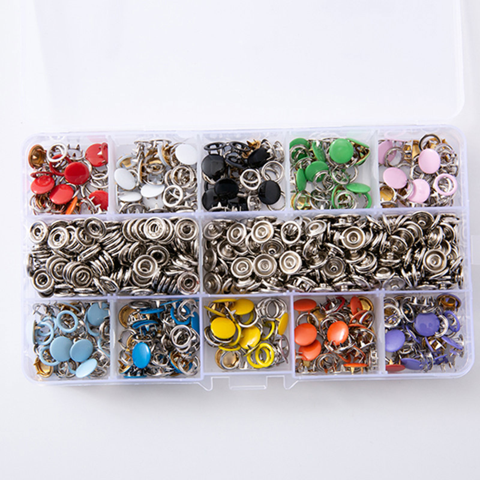 MOMOJIA 200pcs 10 Colors Metal Prong Snap Button Grommets Fasteners Kit with Hand Plier Installation Tools for DIY Clothing Crafts