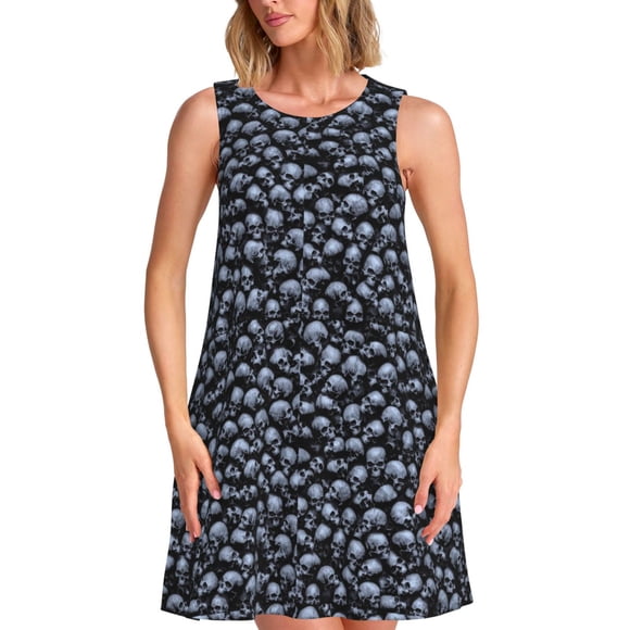 Balery Gothic Skull Vestidos de verano para mujer con estampado: vestido holgado sin mangas, vestido playero informal y cómodo para días calurosos.