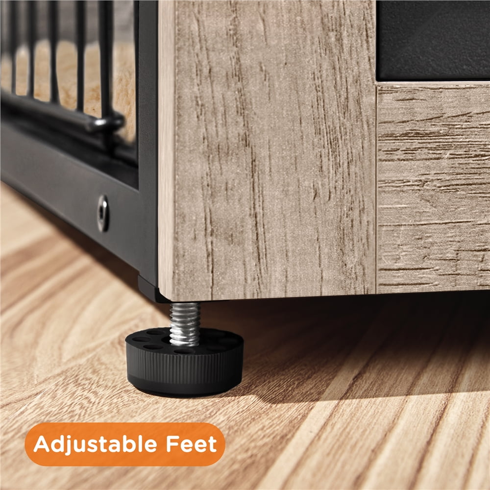 Yaheetech 31.7" W Rustic Wooden Dog Crate Furniture with Anti Skid Plush Mat, Gray