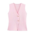 thumbnail image 2 of Women Lightweight Vest Dressy with Button Women Casual Solid Color V-Neck Sleeveless Tank Top Cropped Vest Winter Clothing for Women Pink M, 2 of 3