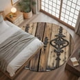 thumbnail image 3 of 3.3Ft Round Rug, Wooden Plank Non-Skid Rubber Backing Large Area Rugs - Living Room Bedroom Home Office, Rustic Farmhouse Brown Black Barn Door Indoor Floor Mat Carpets Washable Rug, 3 of 9
