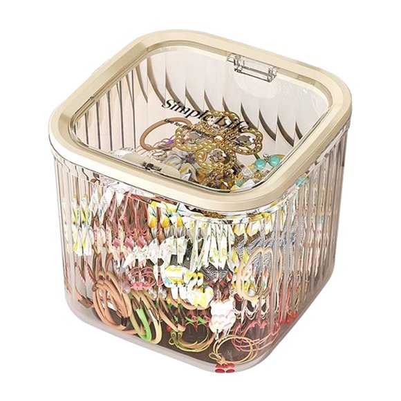Caja de almacenamiento con tapa de apertura a presión, de plástico duradero y antipolvo, organizador de gran capacidad para accesorios para el cabello y joyas.
