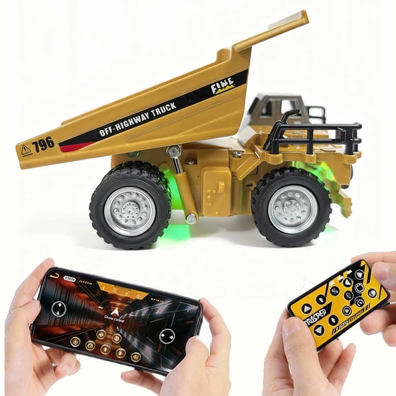 Mini RC Dump Truck 1:64 Alloy Remote Control Car Toys with Adjustment Lights & Sound, APP Control Construction Truck for Kids Adults Gifts