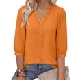 thumbnail image 6 of Warop 3/4 Length Sleeve Womens Tops Solid Hollow Out V-Neck Blouses Summer Casual Business Shirts, 6 of 9