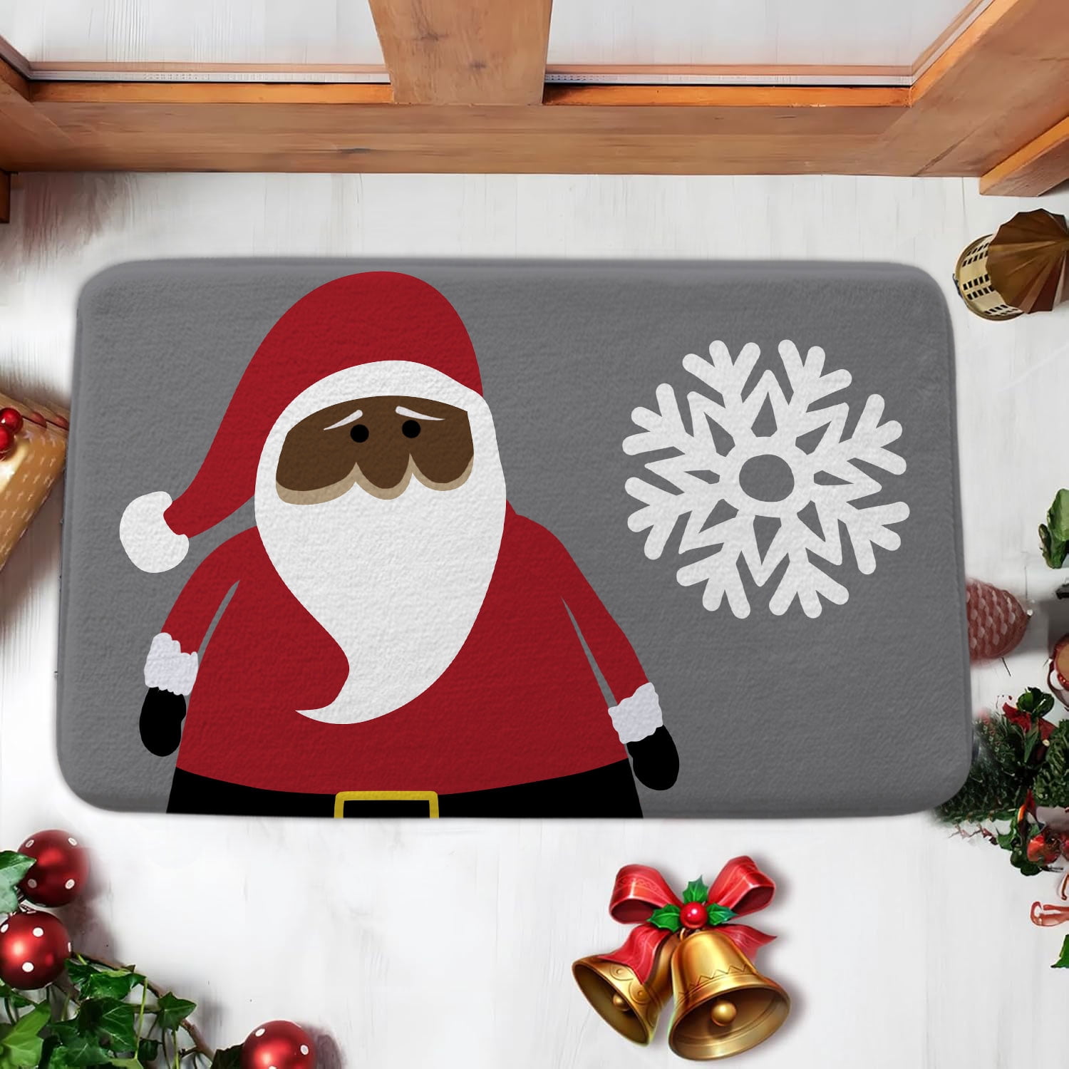 Christmas Bathroom Rugs Mat, Xmas Santa Claus Bath Mat with Non-Slip Backing, Winter New Year Holiday Floor Mat Decor for Indoor Outdoor Living Room Bathtub 19X31IN Grey