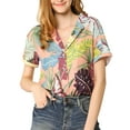 thumbnail image 2 of DARING DIVA Floral Leaves Print Short Sleeve Beach Top M Pink, 2 of 7