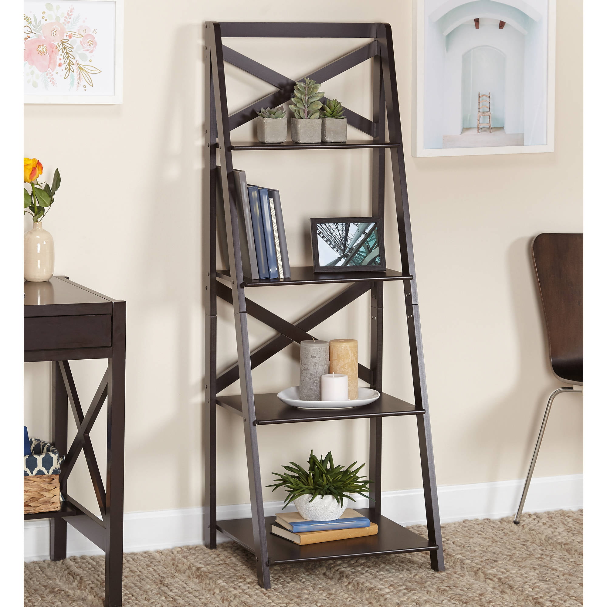 Tms X 4 Tier Shelf Ladder Bookcase Espresso Walmart Com