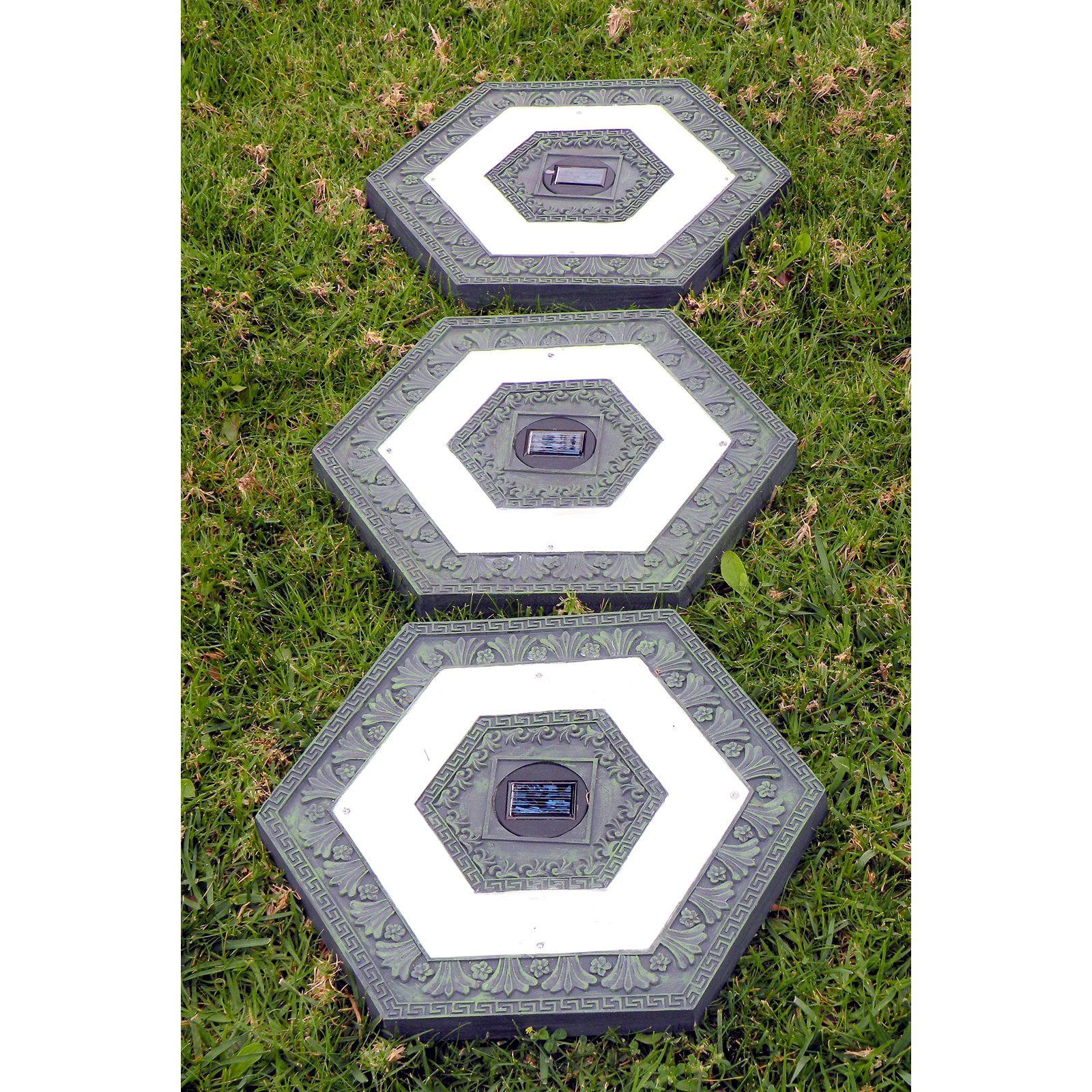 Homebrite Solar LED Round Stepping Stones Oyster Grey Set of 3 Outdoor Light 