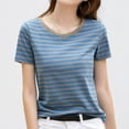 thumbnail image 2 of Trendfront Womens Striped T Shirts Crewneck Short Sleeve Horizontal Stripe Print Casual Lightweight Everyday Basic Tee Tops, 2 of 4