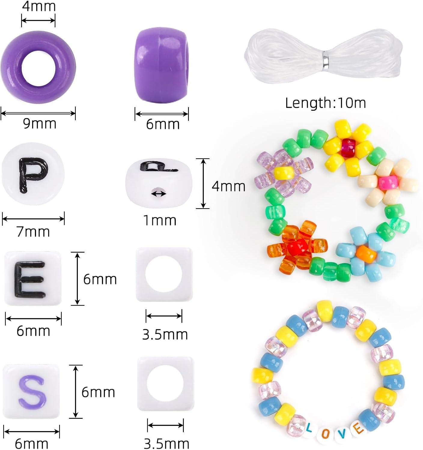 3960pcs Pony Beads for Friendship Bracelet Making Kit 48 Colors Beads Set, 2400pcs Plastic Rainbow Bulk and 1560pcs Letter Beads with 20 Meter Elastic Threads for Craft Jewelry Necklace