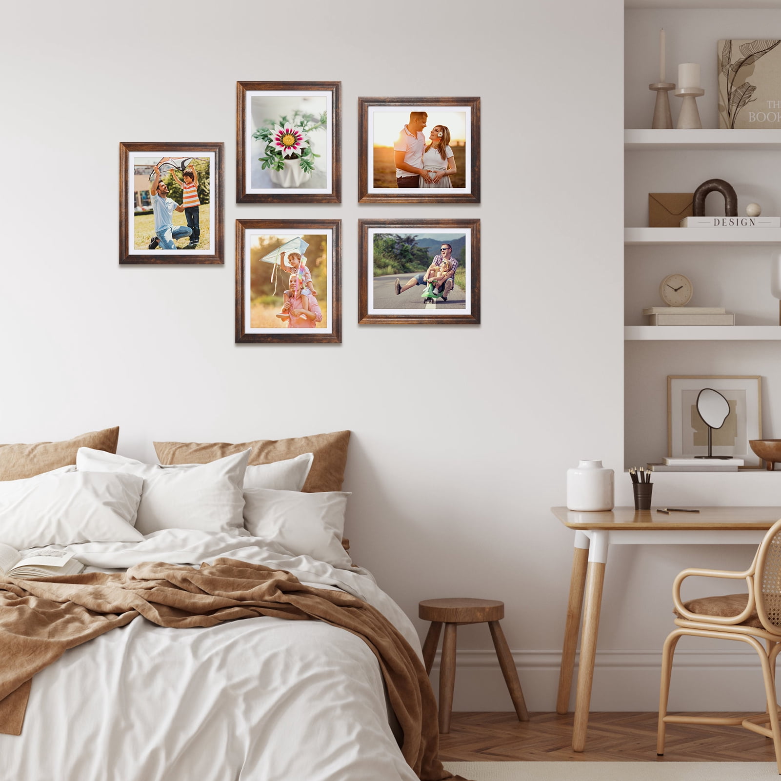 5-Pack 8x10 Rustic Brown Wood Picture Frames with Glass Front