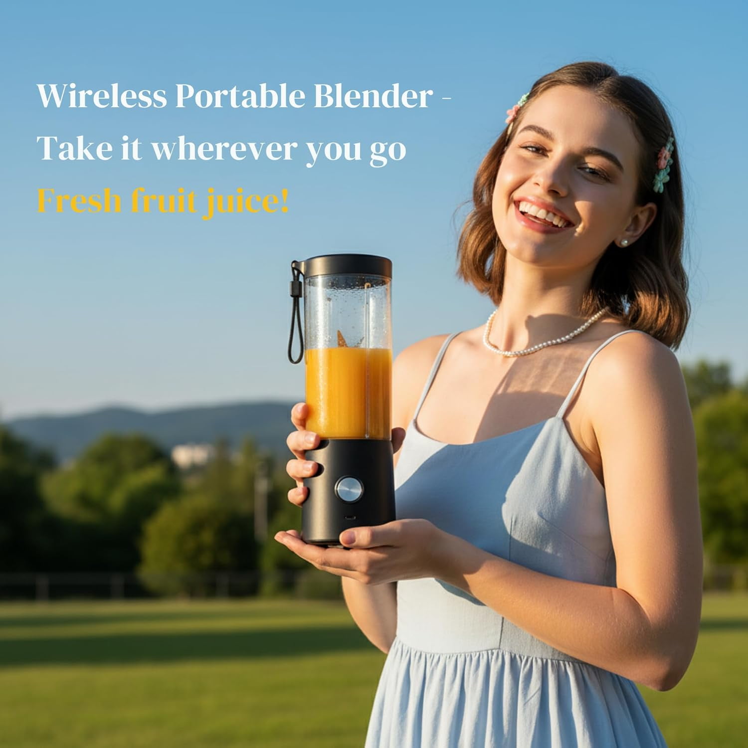 Portable Blender for Smoothies & Shakes – 16oz Mini Personal Blender Bottle, USB-C Rechargeable & Self-Cleaning – Black – Perfect Holiday Gift