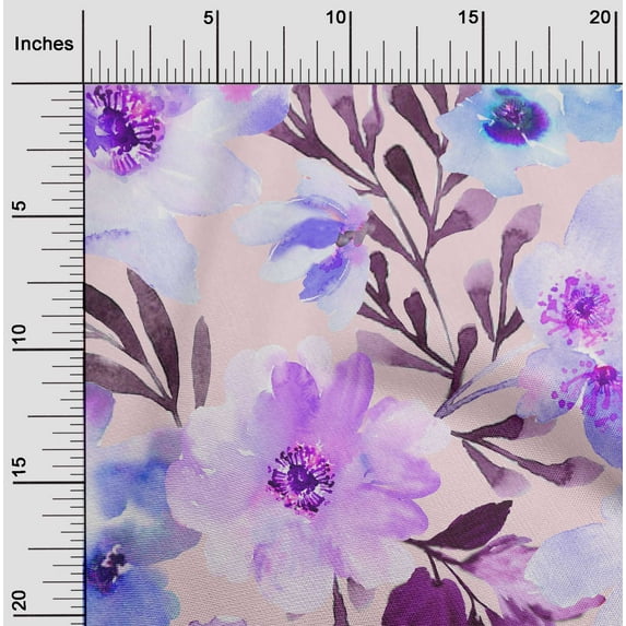 oneOone Polyester Lycra Fabric Watercolor Leaves & Peony Floral_Printed Craft Fabric BTY 56 Inch Wide